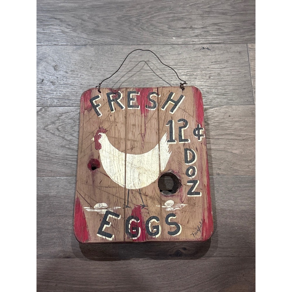 Vintage Farmhouse Wooden Sign Fresh Eggs 12 Cents Rustic Hen Wall Decor 12x9.5 - Picture 1 of 7